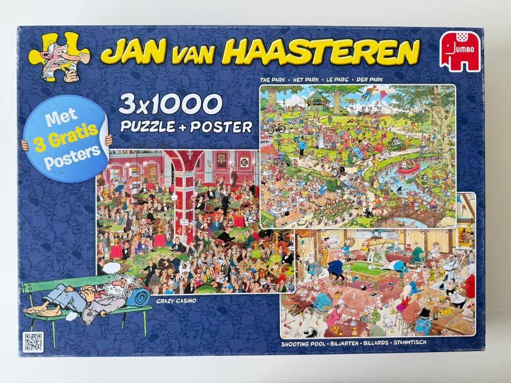 Puzzel Biljarten & Crazy Casino 2x 1000 st / Jan v Haasteren, Ophalen of Verzenden, 500 t/m 1500 stukjes, Gebruikt, Legpuzzel