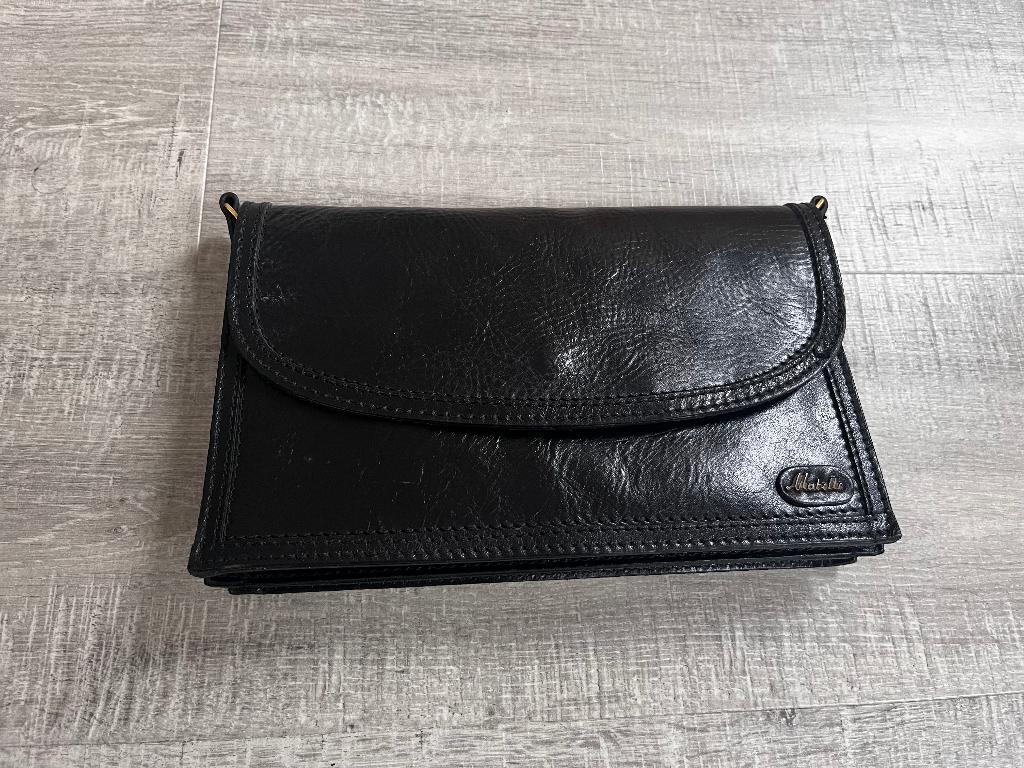 Zwarte damestas Ma'Belle Leer Leder 25 x 15,5 cm, Ophalen of Verzenden, Zo goed als nieuw, Zwart, Handtas