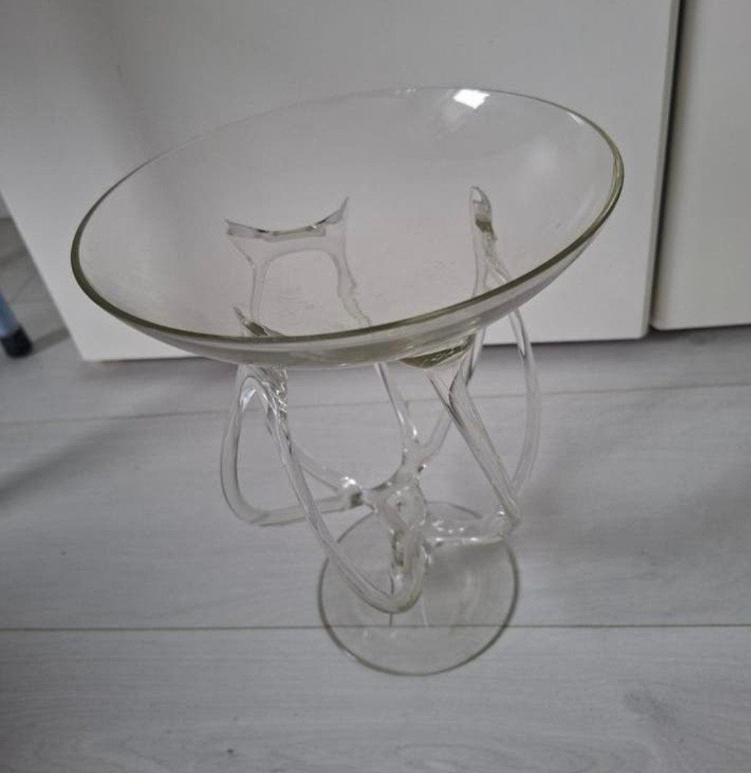Decoratieve glazen schaal op voet / Pools glaswerk, Ophalen of Verzenden