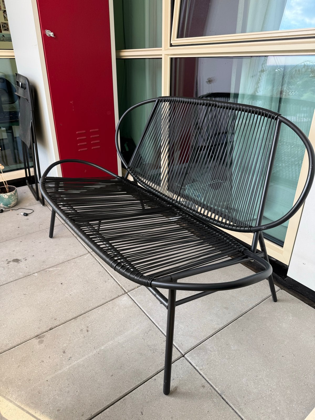 Zwarte jaren 70 tuinbankje 135x65, Ophalen, Zo goed als nieuw, Aluminium