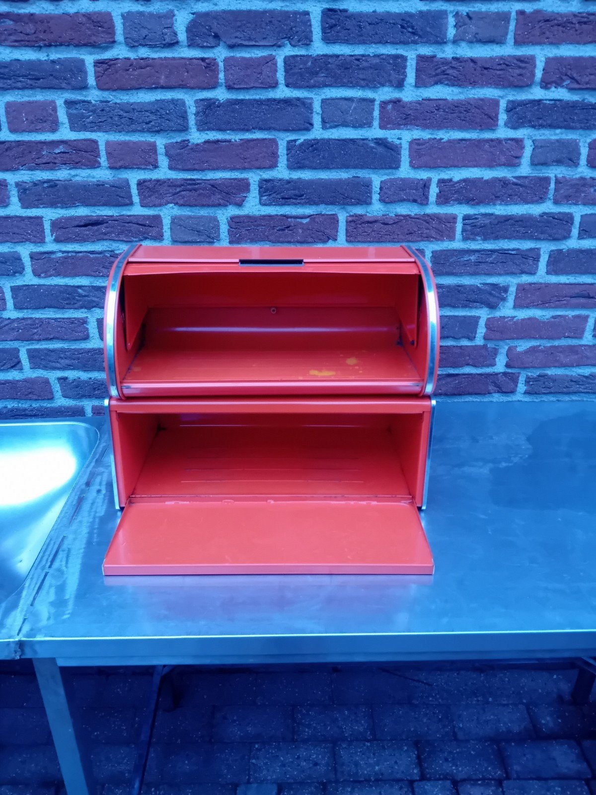 Vintage Oranje Broodtrommel - Metaal, Ophalen, Gebruikt, Metaal, Broodtrommel