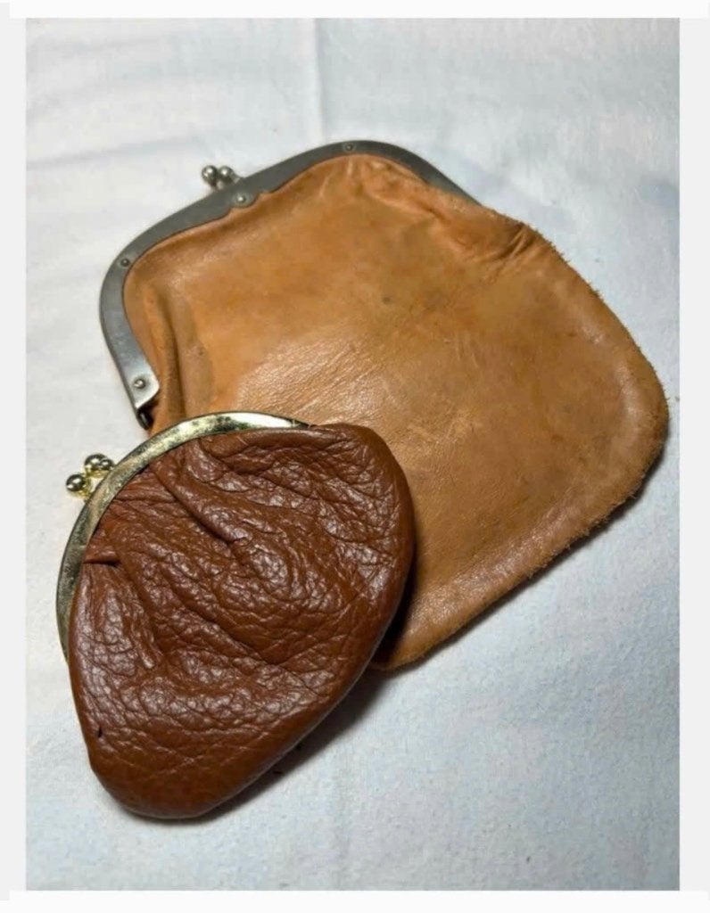 2 x vintage leren beurs portomonaie, prijs voor samen, Bruin, Ophalen of Verzenden, X, X