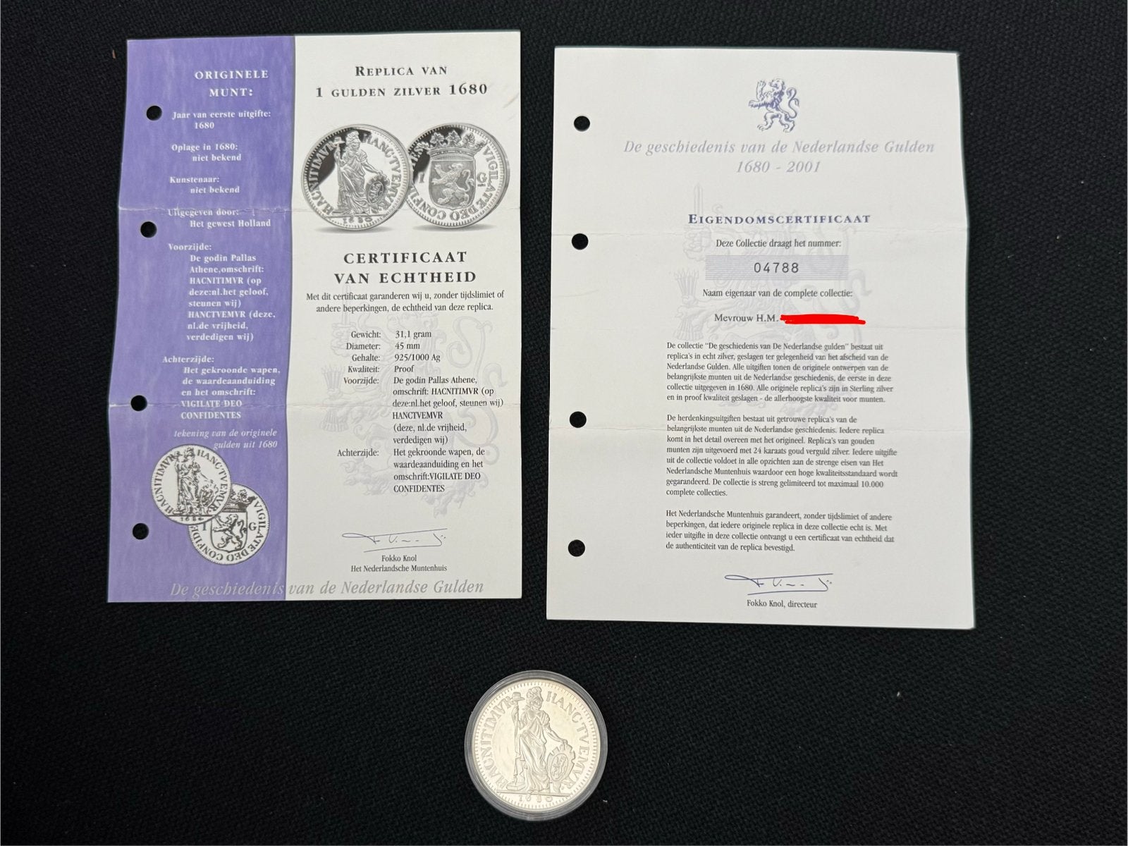 replica 1 GULDEN 1680 / zilver / certificaat van echtheid, 1 gulden, Vóór koninkrijk, Zilver, Ophalen of Verzenden