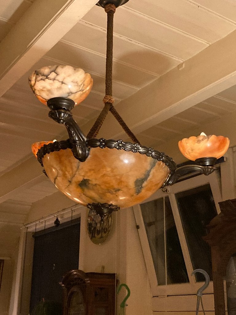 Antieke albast hanglamp, Ophalen of Verzenden