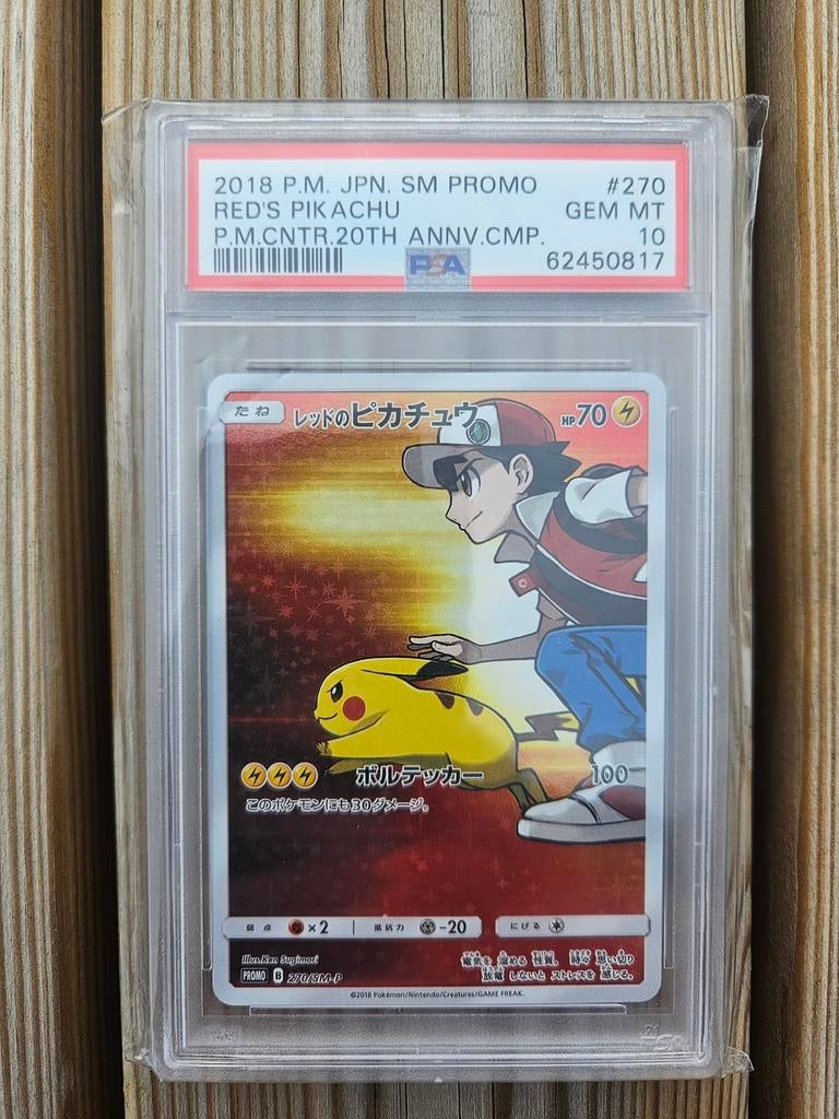 Red's Pikachu SM Promo #270 PSA 10 Gem Mint Pokémon Kaart, Ophalen of Verzenden, Zo goed als nieuw, Losse kaart