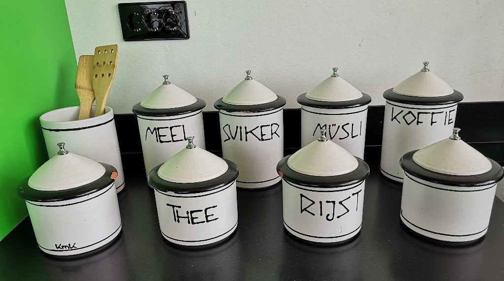 Keuken voorraadpotten (kmk – serie domino), Gebruikt, Ophalen of Verzenden, Voorraadpot, Steen/keramiek