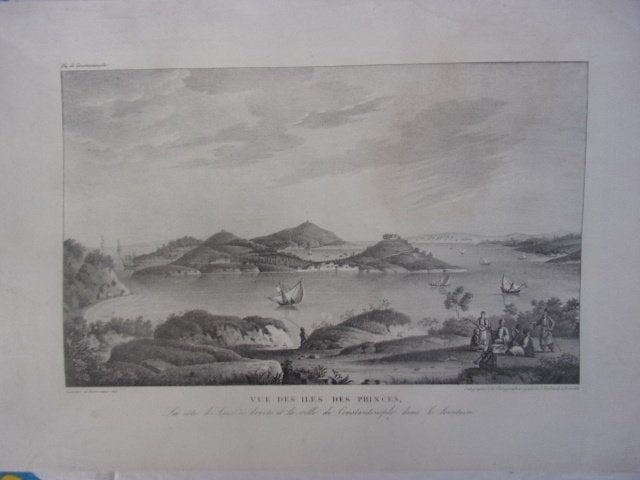 Vue des îles des Princes côté d'Asie à droite Constantinople, Origineel, 1800 - 1899, 35 cm, Ophalen of Verzenden