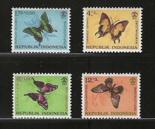 Indonesië 421-424 insecten vlinder jaar 1963 PF, Ophalen of Verzenden, Postfris, Dier of Natuur