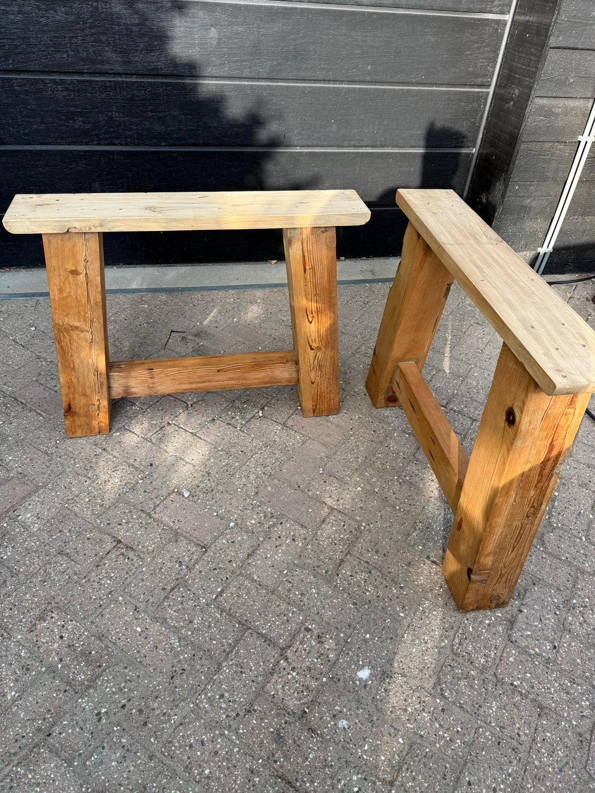 2 Massief Grenen Tafelpoten - Schraagvorm - 70x90cm, Huis en Inrichting, Ophalen, Tafelpoot, Gebruikt, 50 tot 100 cm
