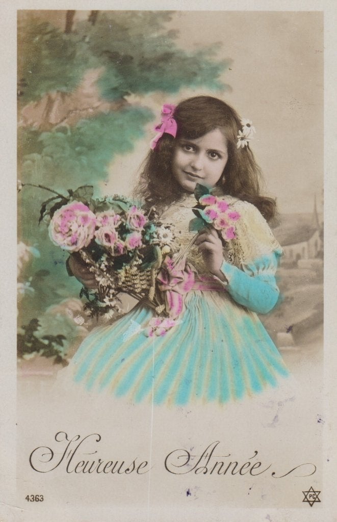Meisje lang haar en Bloemen. Fraaie oude AK. 1909, Ophalen of Verzenden, Voor 1920, Gelopen, Kinderen