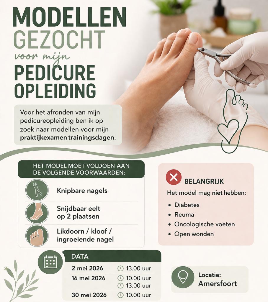 Pedicure modellen gezocht voor praktijkexamentraining, Ophalen, Nieuw, Overige typen
