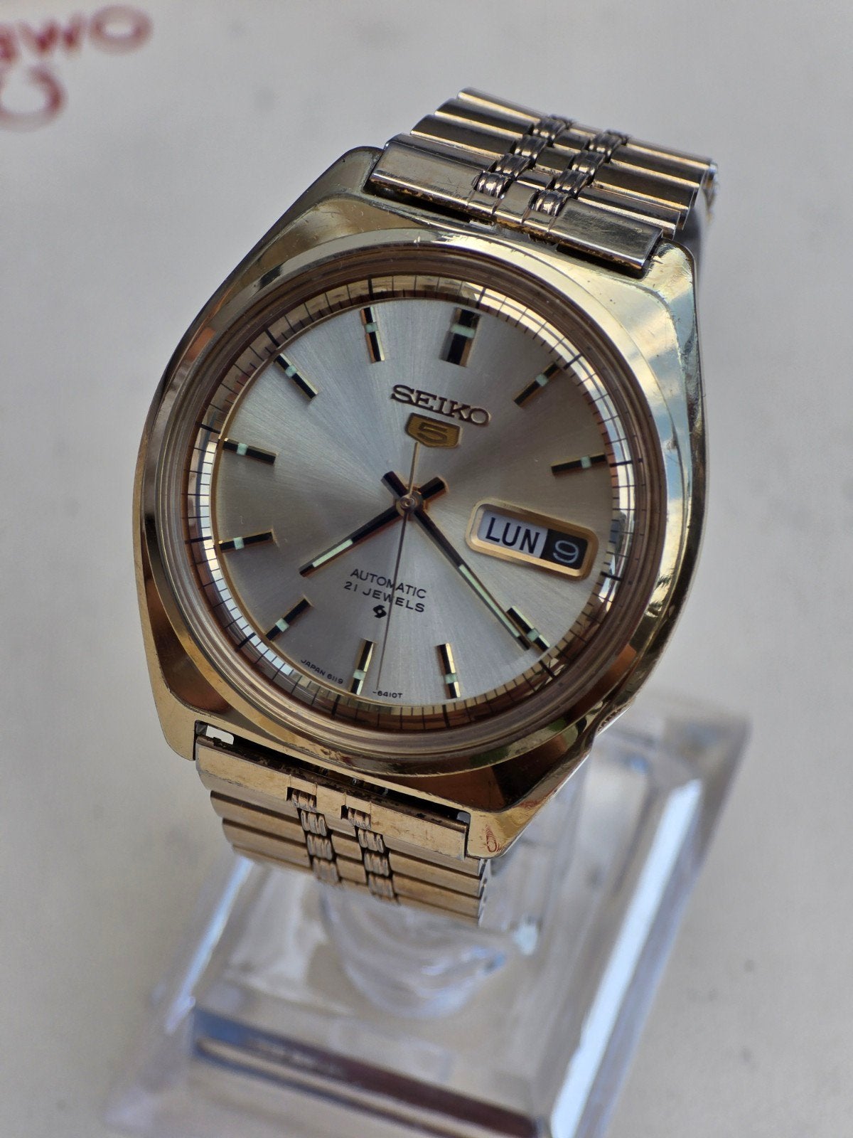 Seiko 5 Vintage Automatic goudkleurig nieuw glas en werkend!, Ophalen of Verzenden, Staal, Seiko, 1960 of later