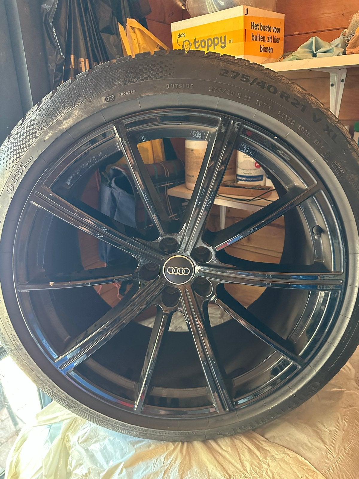 Audi 21 inch velgen met Continental winterbanden 275/40 R21, Ophalen, Gebruikt, 275 mm, Banden en Velgen