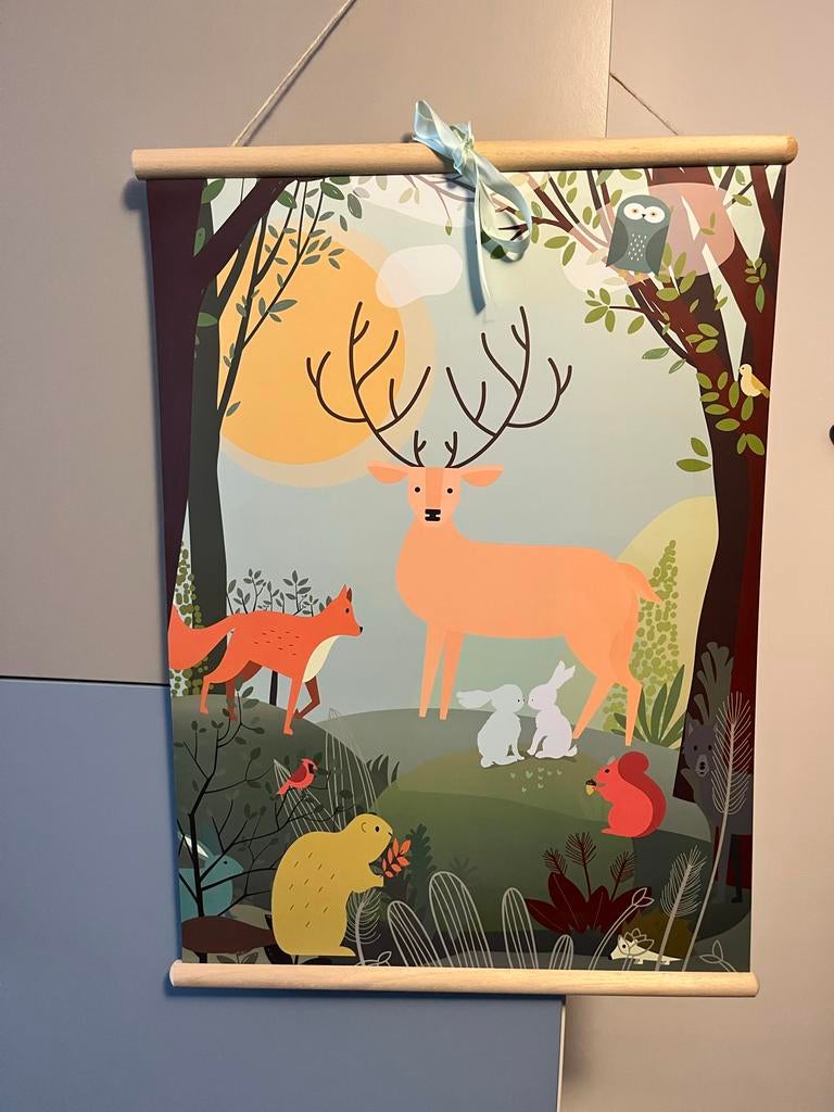 Praatplaat of schoolplaat bosdieren (70x100 cm)- Tweezijdig, Ophalen of Verzenden, Zo goed als nieuw, Wanddecoratie