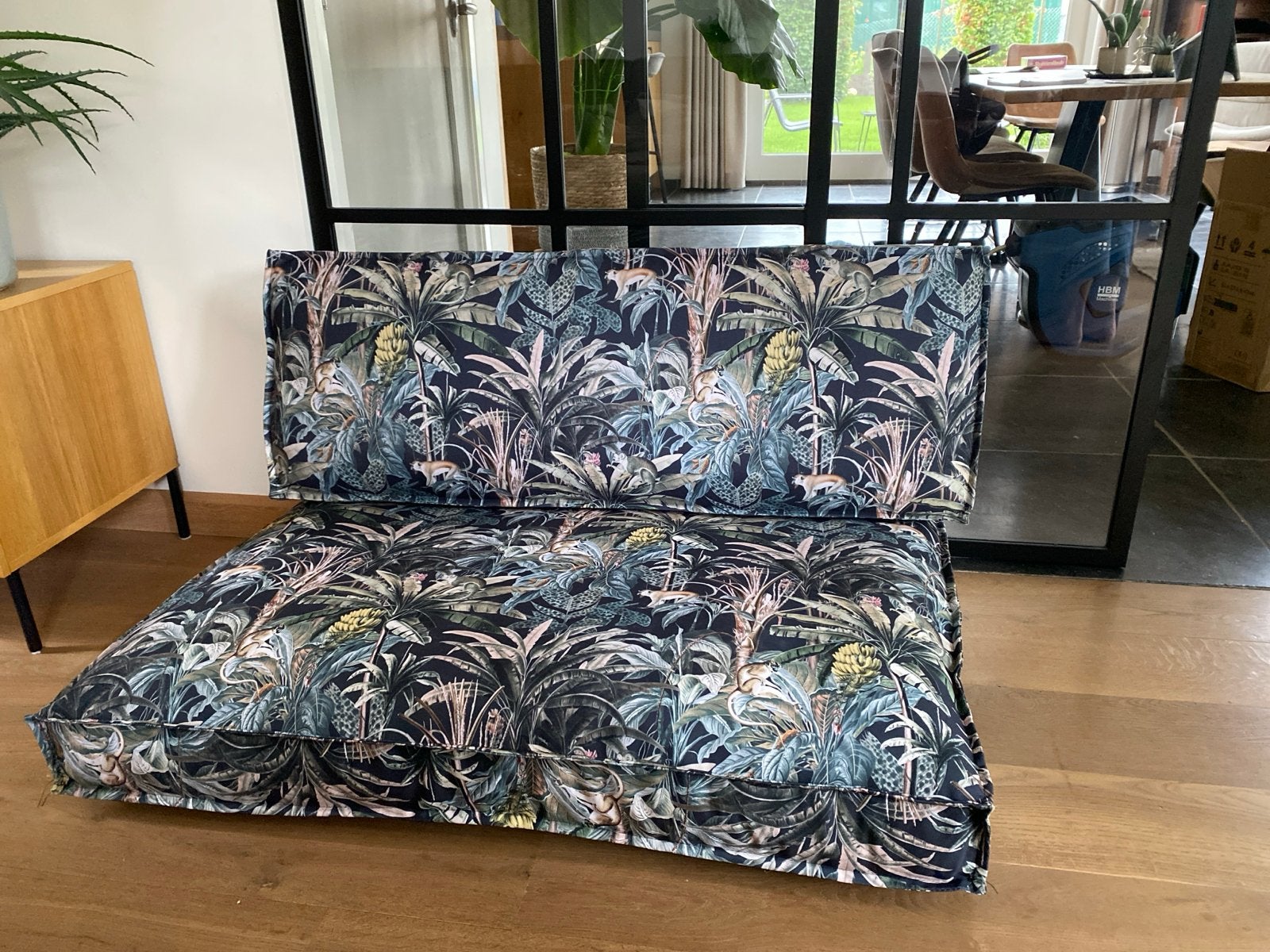 Palletkussens met rugleuning - Tropische print, Ophalen, Zo goed als nieuw