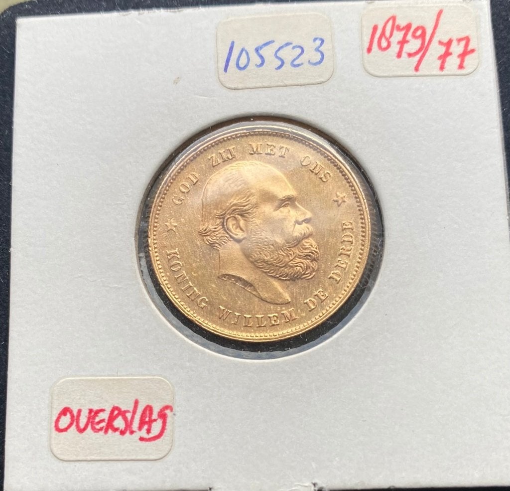 Gouden tientje van Koning Willem III overslag 1879/1877, Postzegels en Munten, Munten | Nederland, Koning Willem III, Losse munt