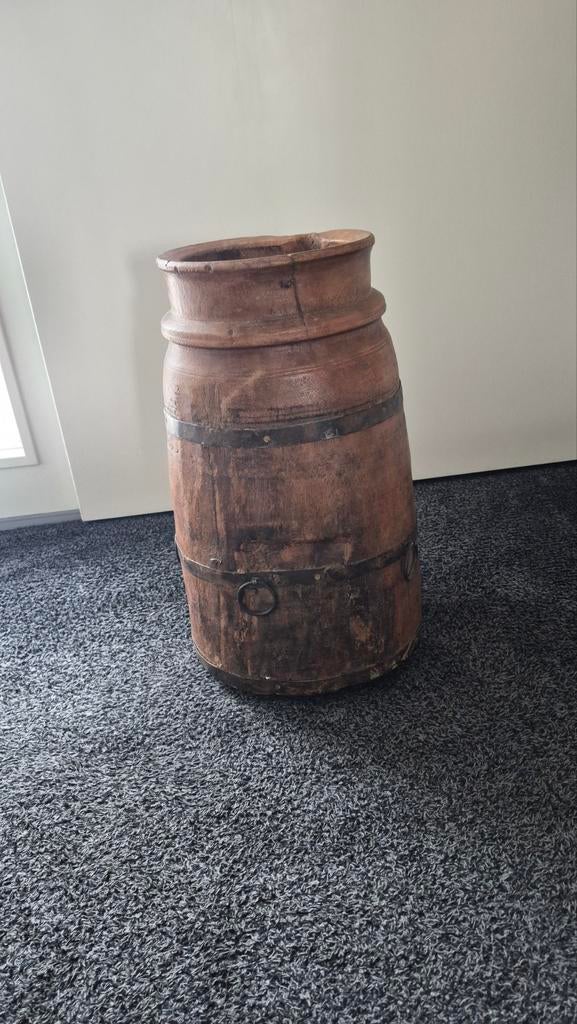 Oude Koloniale  houten vaas/ paraplubak/ decoratie, Ophalen, Hout