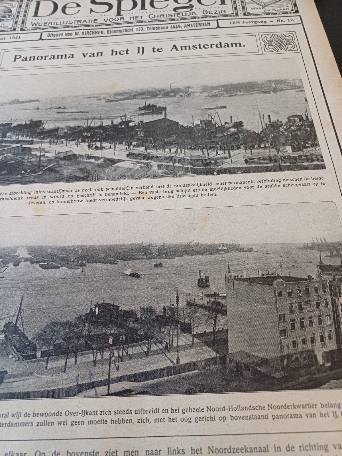 afbeelding Panorama IJ Amsterdam 1921, Verzamelen, Ophalen of Verzenden, 1920 tot 1940, Knipsel(s)