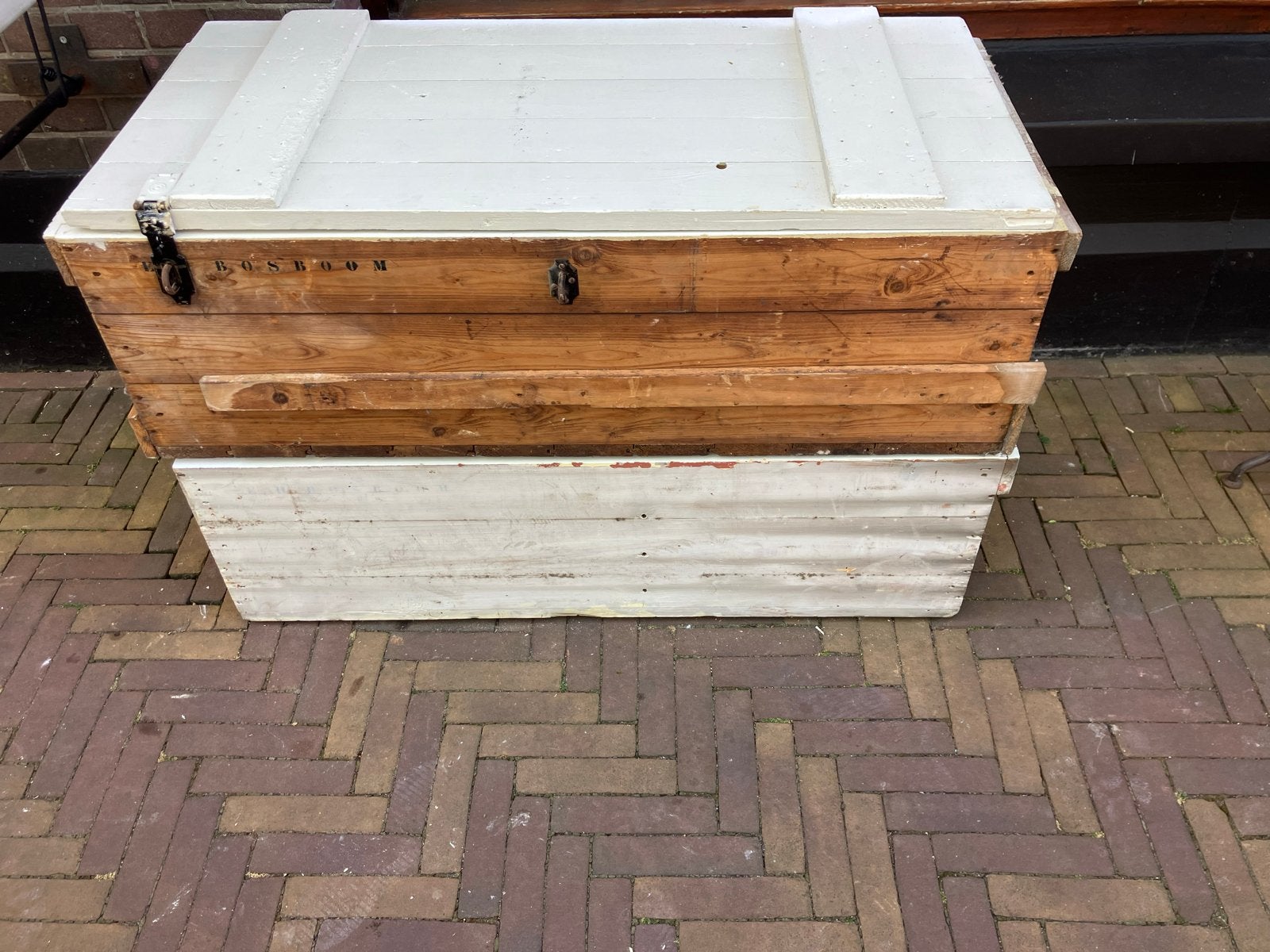 Houten scheepskist met deksel, vintage kist, dekenkist, Ophalen, 50 – 75, Gebruikt, 100 tot 150 cm