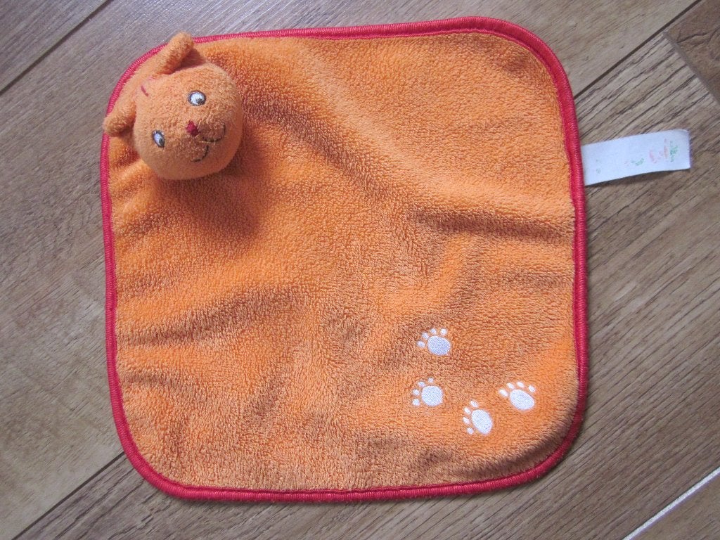 Dikkie Dik oranje zacht pluche knuffeldoek met kat-poes (2x), Oranje, Overige karakters, Ophalen of Verzenden, Zo goed als nieuw