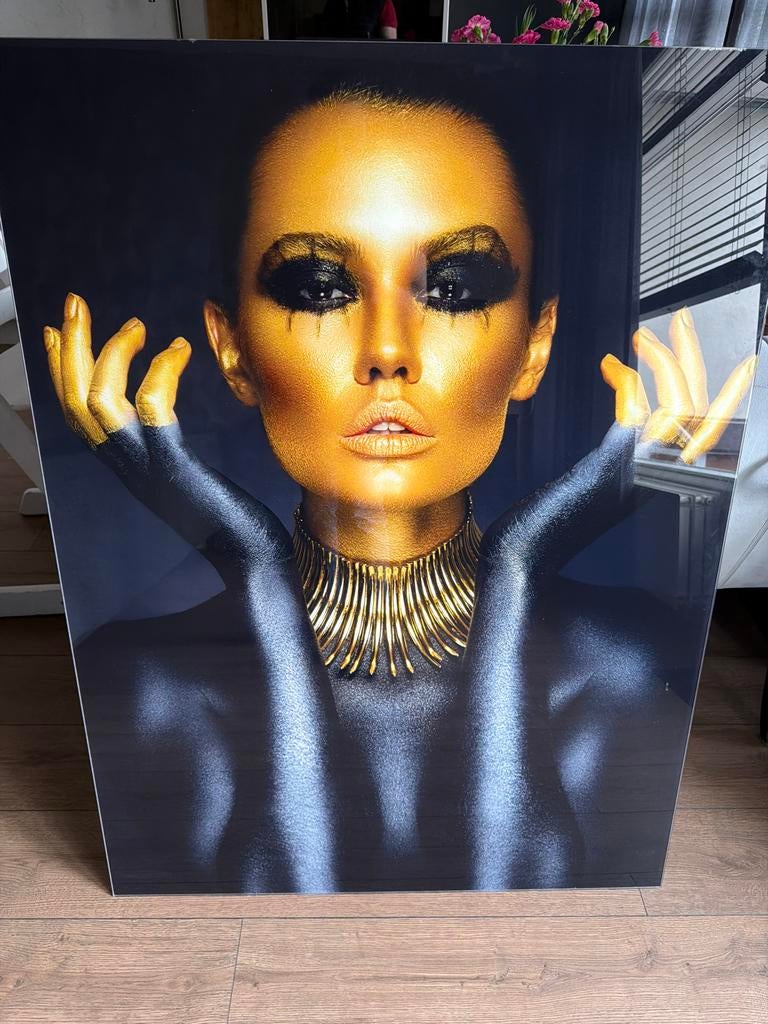 Gouden Vrouw Kunstwerk - Modern & Glamoureus, Ophalen of Verzenden, Zo goed als nieuw, Schilderij