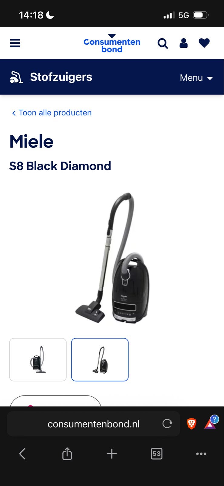 Miele S8 Black Diamond stofzuiger met accessoires, Ophalen, Inclusief accessoires, Gebruikt, Miele