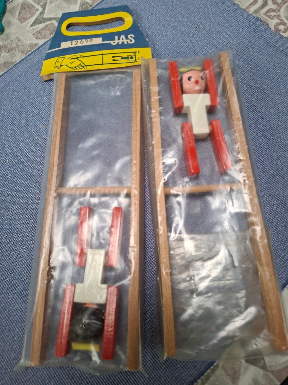 Vintage JAS Houten Klimpop Speelgoed - Nieuw in Verpakking, Antiek en Kunst, Ophalen of Verzenden