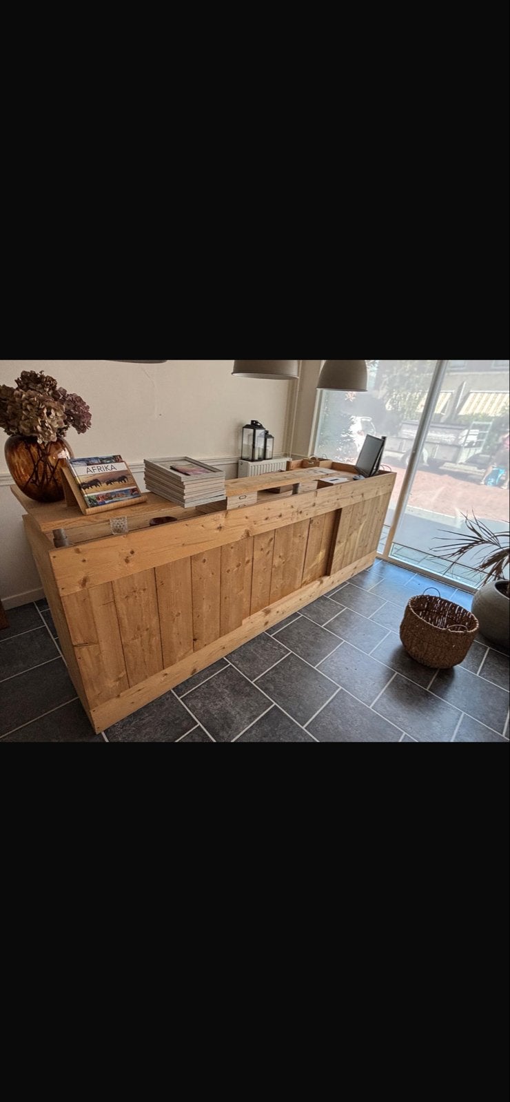 Steigerhouten balie voor winkel of praktijk, Gebruikt, Hout, Bruin, Ophalen of Verzenden