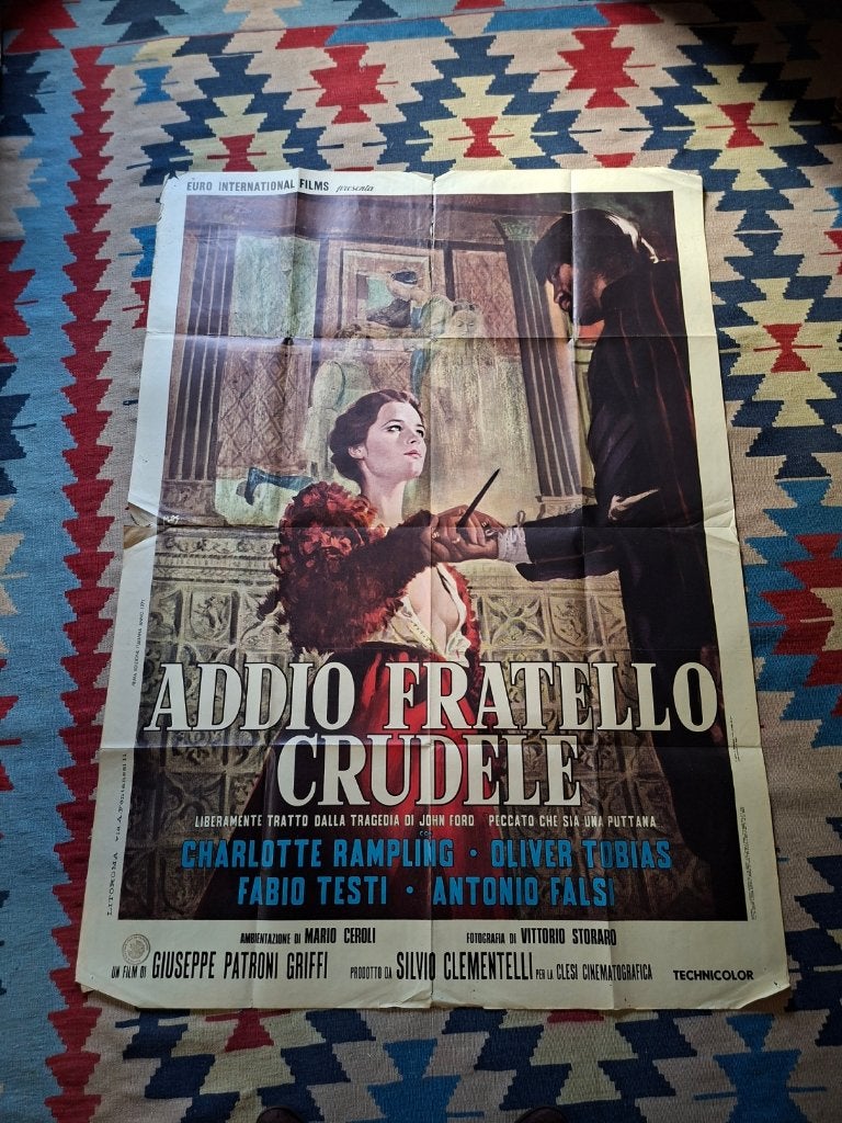 Originele filmposter "Addio Fratello Crudele", Deurposter of groter, Ophalen of Verzenden, Film en Tv, Rechthoekig Staand