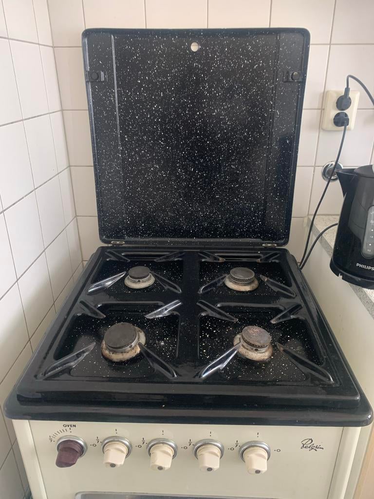 Vintage Pelgrim gasfornuis uit de jaren '50 met boekje, Ophalen, Gebruikt, 4 kookzones, Gas