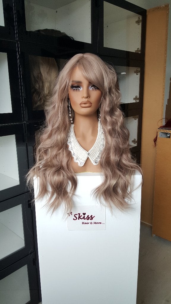 Pruik Pony/Lok: Gemêleerd Champagne / Rosé - Krul - Voller, Ophalen of Verzenden, Nieuw, Pruik of Haarverlenging