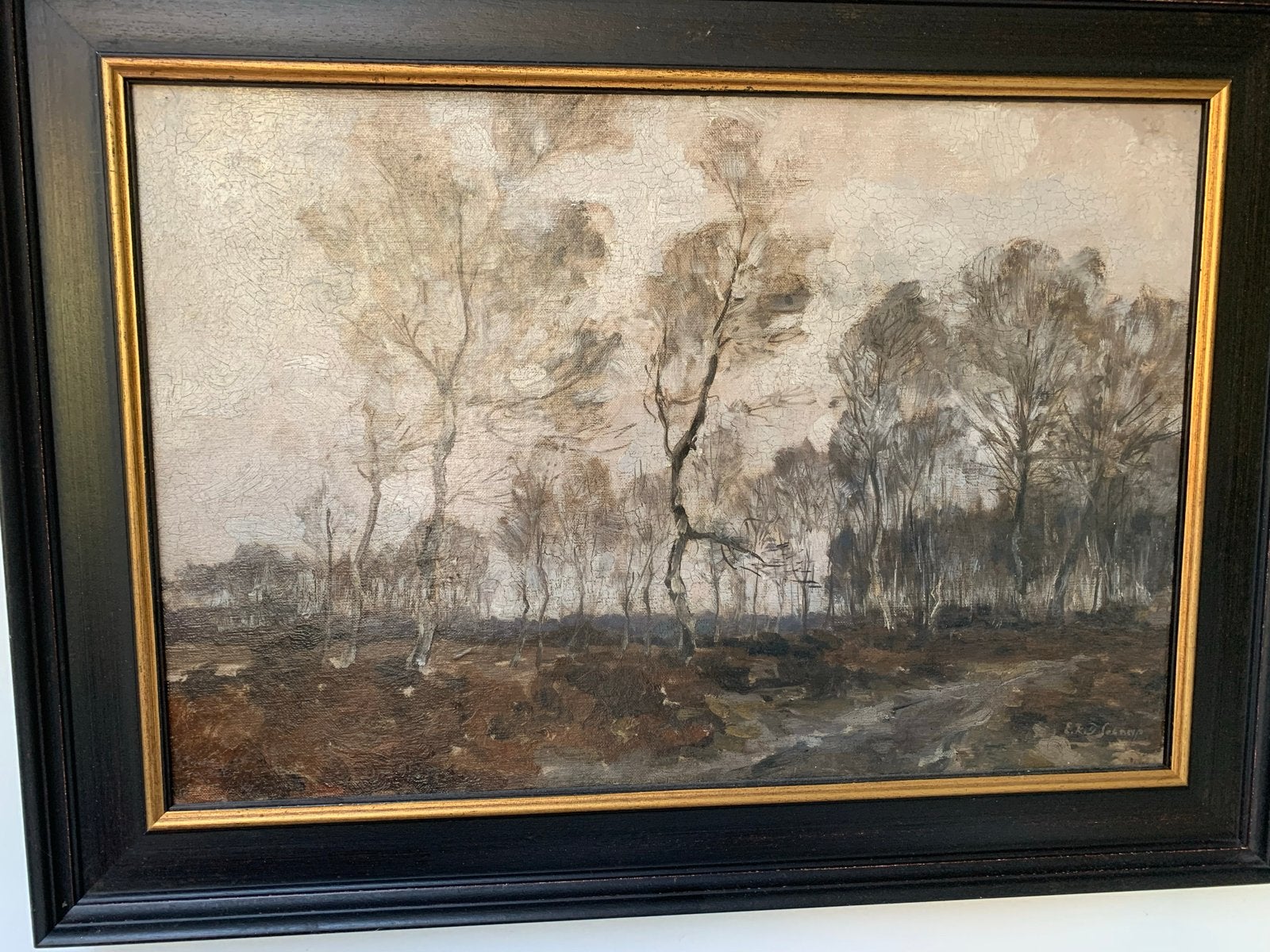 Schilderij herfst Landschap met Bomen - Gesigneerd, Antiek en Kunst, Ophalen, Doek, Realistisch, Gesigneerd