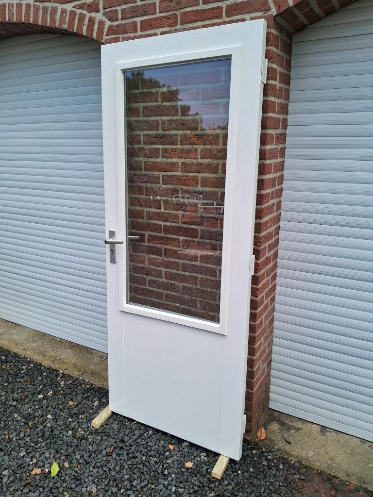 schuurdeur, achterdeur, buitendeur, balkondeur hardhout, Ophalen, Gebruikt, 80 tot 100 cm, Buitendeur