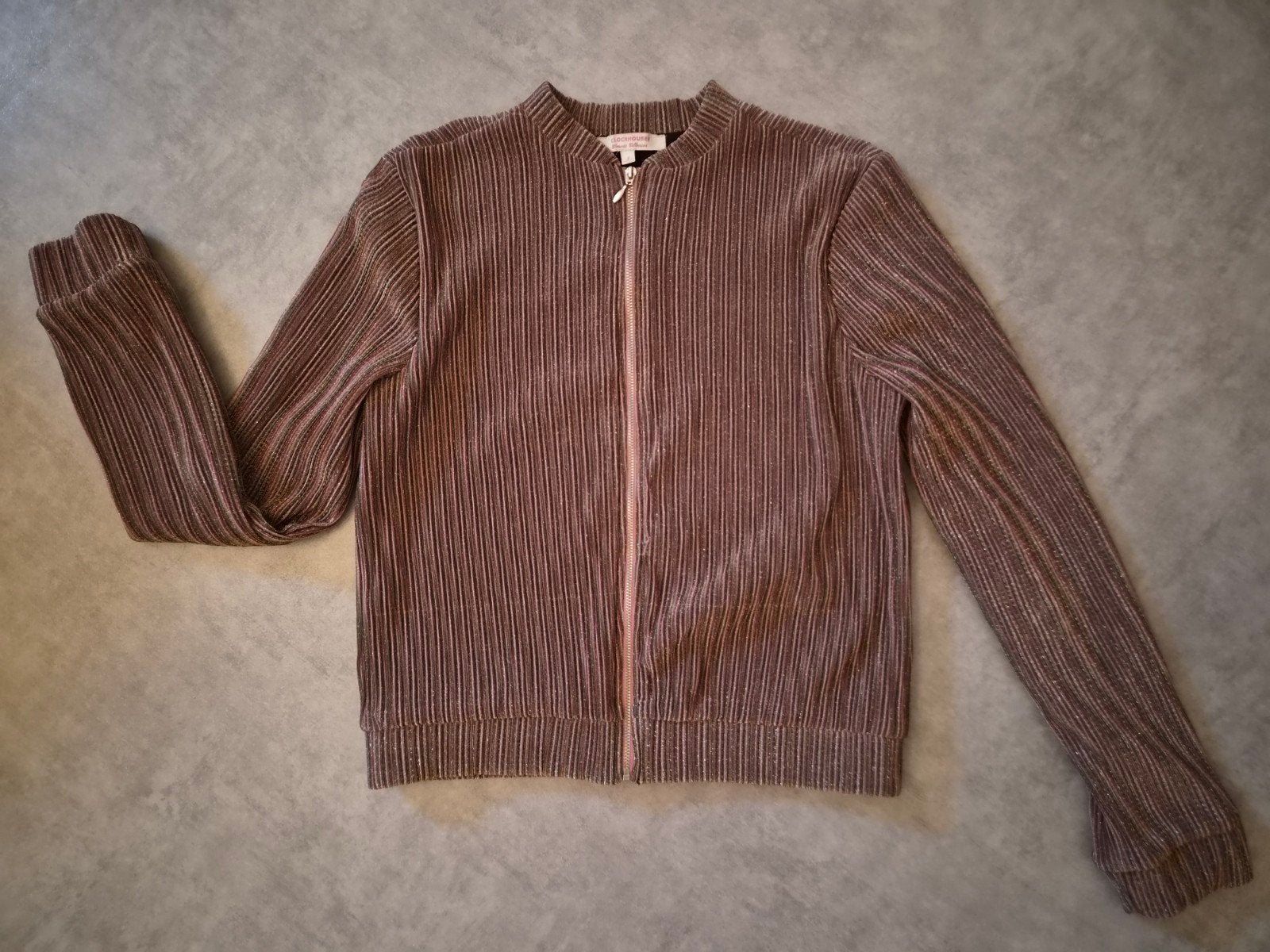 Jasje met rits, rib structuur en glitter in oud roze/rood, Kleding | Dames, Ophalen of Verzenden, Zo goed als nieuw, Maat 36 (S)