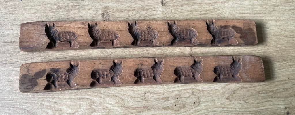 Vintage dubbele mal chocolademal botermal suikerplankje hout, Antiek en Kunst, Ophalen of Verzenden
