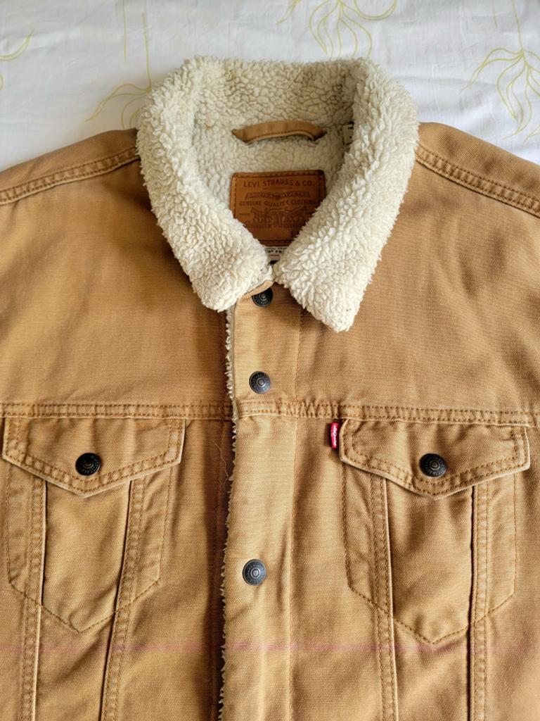 Mooie originele camel Levi's Teddy (Sherpa) jeans jas, XXL, Beige, Maat 46/48 (XL) of groter, Ophalen of Verzenden, Zo goed als nieuw