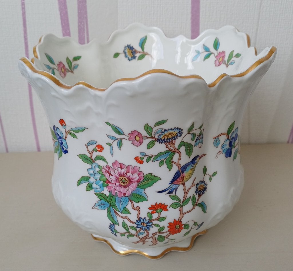 Aynsley Pembroke porseleinen bloempot met bloemenpatroon, Overige materialen, Rond, Binnen, Ophalen of Verzenden
