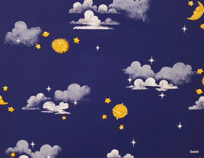 12836 Nachtlucht behang met maan sterren en wolken swiet, Ophalen of Verzenden, Wit