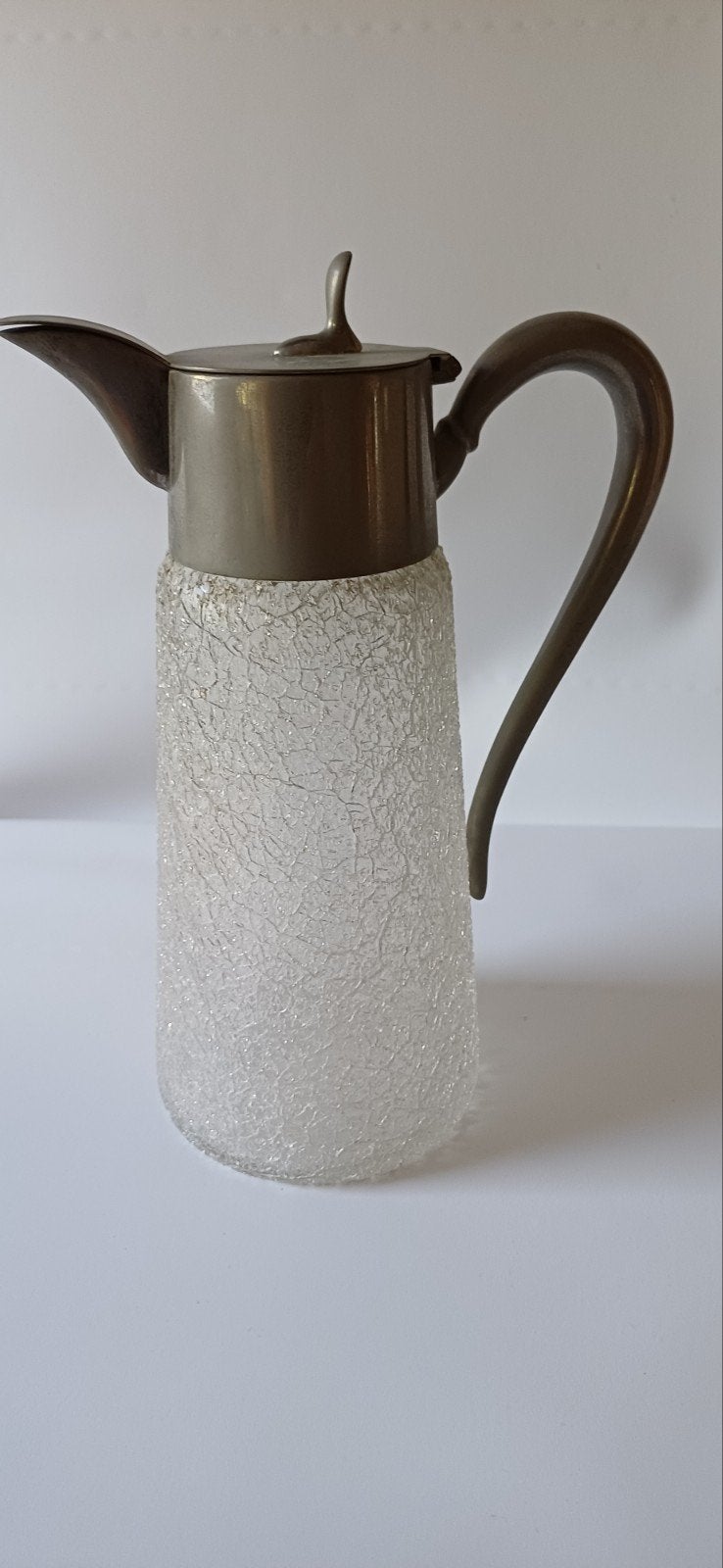 Vintage Friese Glazen Snavelkan met Metalen Deksel en Handva, Antiek en Kunst, Verzenden