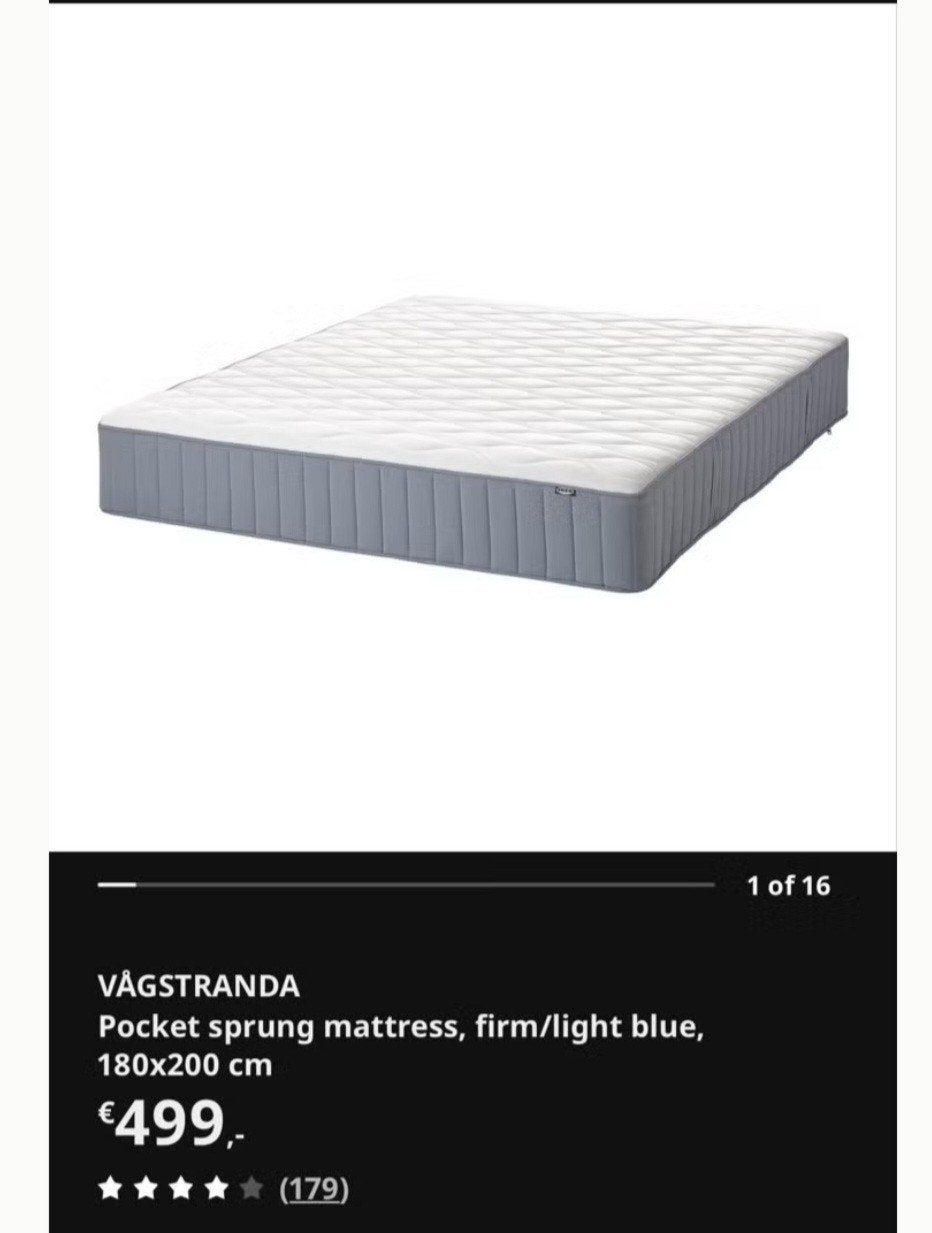 Ikea VÅGSTRANDA Matras 180x200 Queen size zo goed als nieuw, Ophalen, Tweepersoons, Zo goed als nieuw, Matras