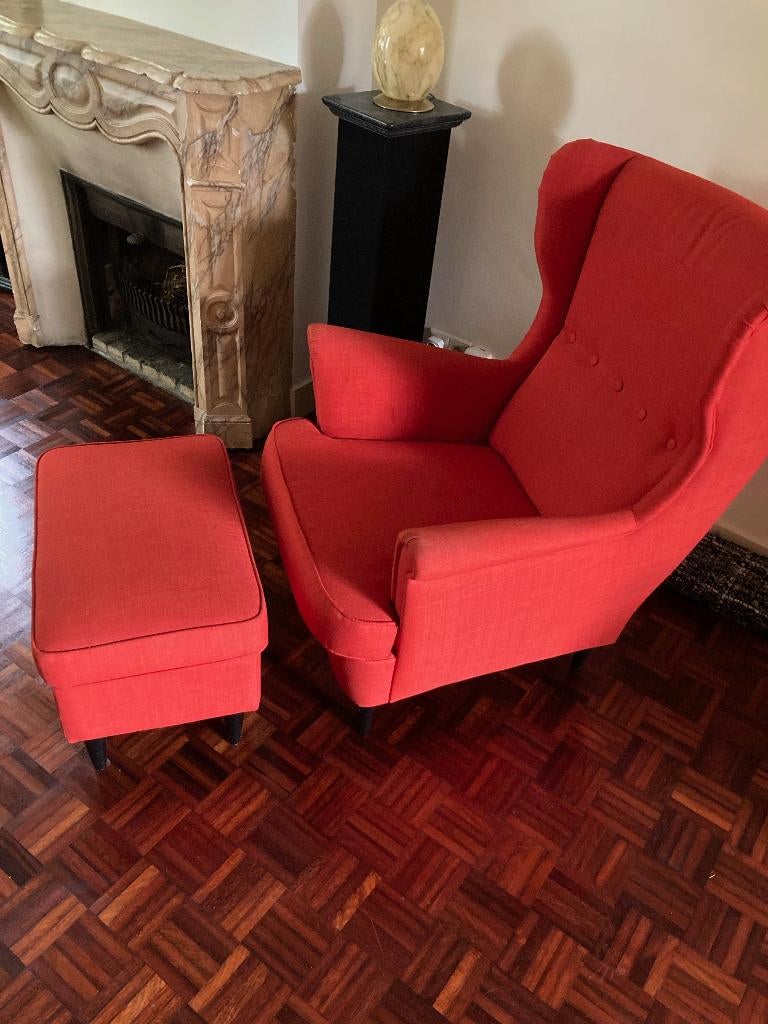 Oorfauteuil, fauteuil, stoel, met hocker of poef., Huis en Inrichting, Fauteuils, Ophalen, 75 tot 100 cm, 50 tot 75 cm