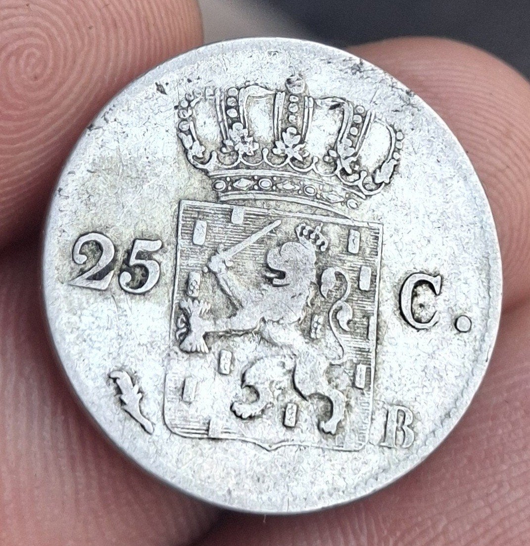25 cent - 1830 B  - Willem I - zilver - zeldzaam - top munt, Postzegels en Munten, Munten | Nederland, Zilver, 25 cent, Ophalen of Verzenden