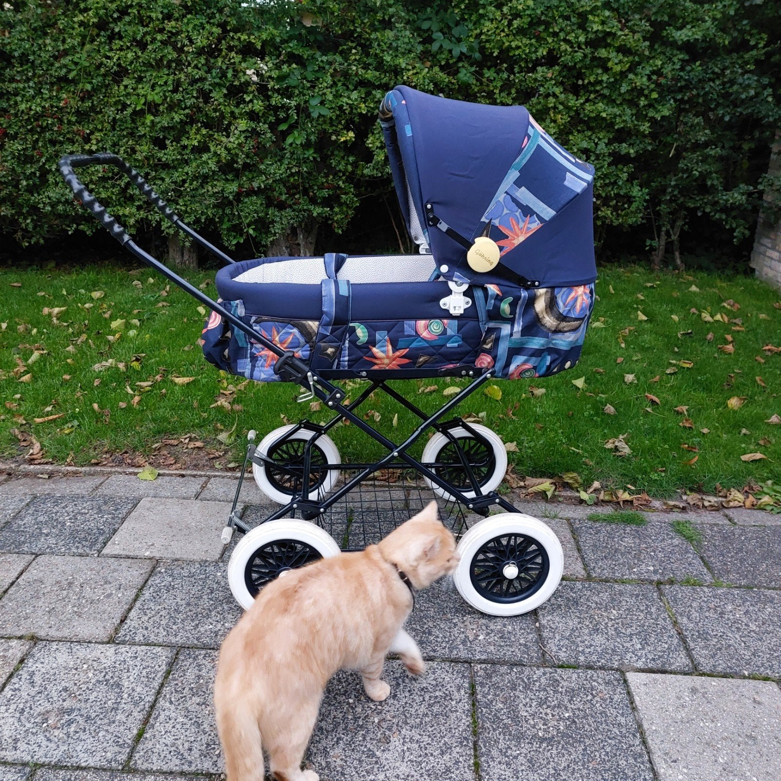 Vintage Kinderwagen - Blauw met kleurrijk patroon, Ophalen, Kinderwagen, Overige merken
