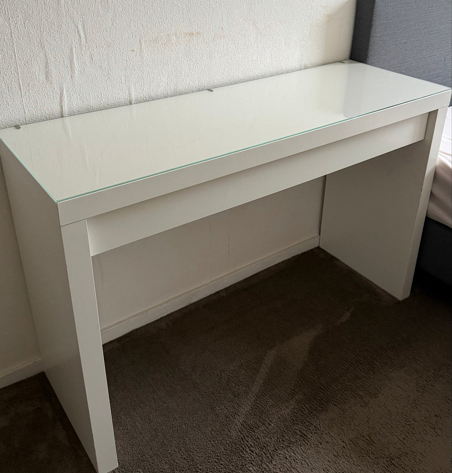 Witte kaptafel met glazen blad, Ophalen, Gebruikt, 100 tot 150 cm, Minder dan 50 cm