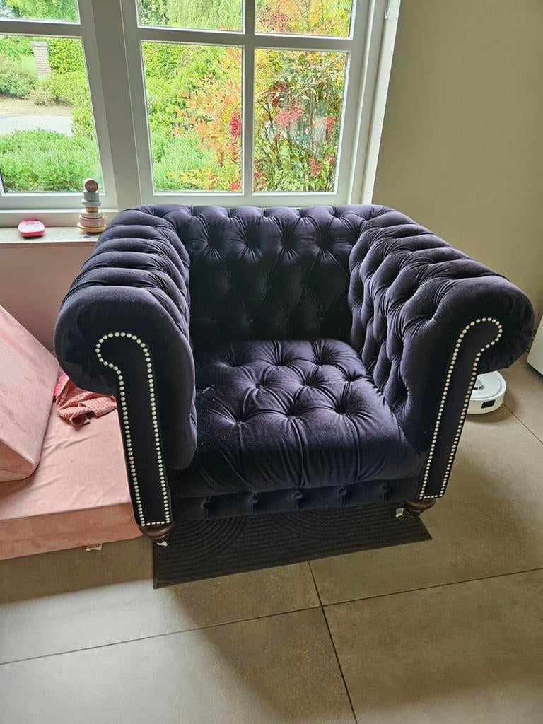 Luxe Chesterfield fauteuil - Zo goed als nieuw, Ophalen, Gebruikt, Chesterfield, Klassiek, Luxe, 75 tot 100 cm