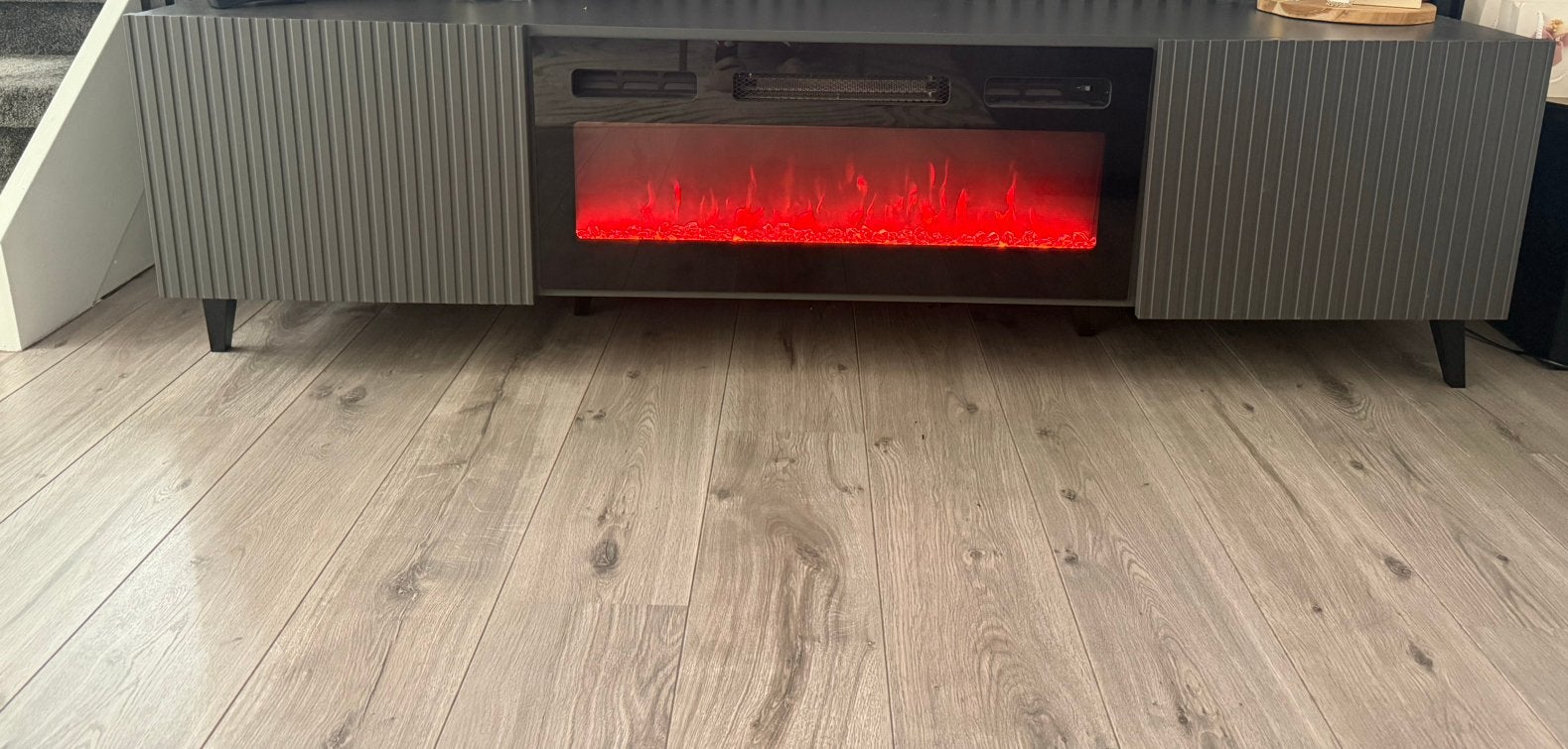 Tv-meubel met haard PAFLI 2 deuren zwart, Ophalen, Zo goed als nieuw, 25 tot 50 cm, Minder dan 100 cm