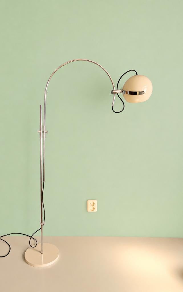 Vintage vloerlamp - Booglamp | Creme wit - Jaren 70, -, 100 tot 150 cm, -, Ophalen of Verzenden
