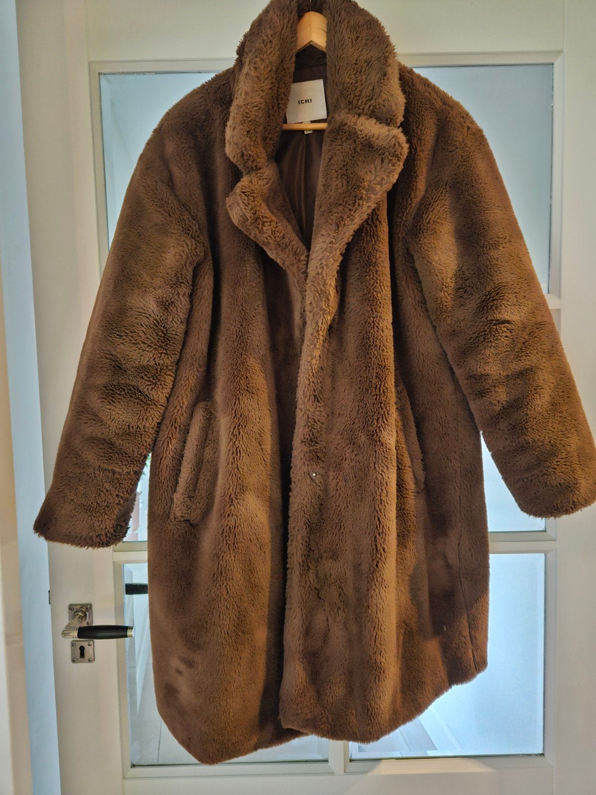 Ichi gevoerde teddy wintermantel, bruin, maat 40/42, Maat 38/40 (M), Bruin, Ophalen of Verzenden, Gedragen