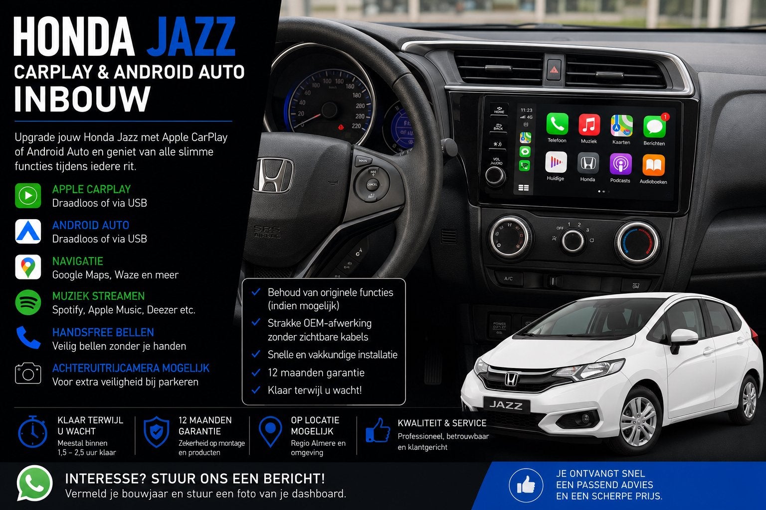 Honda Jazz CarPlay & Android Auto Inbouw, Auto diversen, Autoradio's, Nieuw, Ophalen