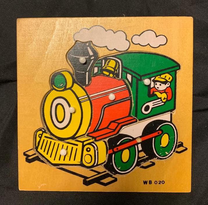 Houten kinderpuzzel, puzzel van trein, locomotief, Gebruikt, Ophalen of Verzenden, Van hout, Minder dan 10 stukjes
